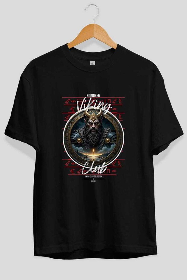 Viking Mythology 7 Pre-Printed Black Oversize T-Shirt Men Women Cotton Crew Neck T-Shirt