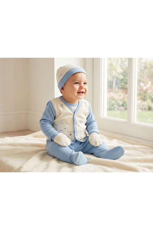 Men's Starry Rabbit 10-Piece Hospital Discharge Bodysuit Set - 100% Cotton