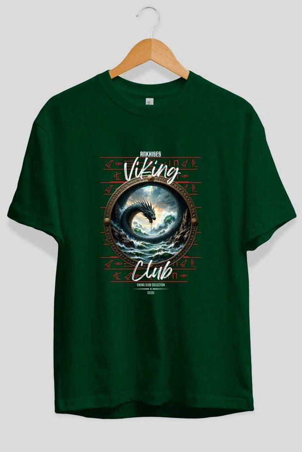 Viking Mythology 26 Pre-Printed Green Oversize T-Shirt Men Women Cotton Crew Neck T-Shirt
