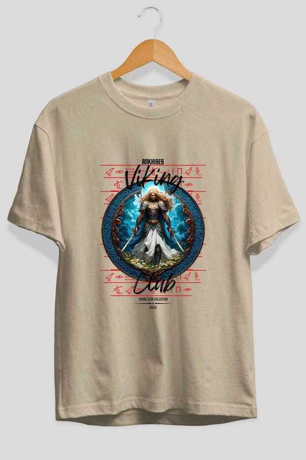 Baldur Front Printed Beige Oversize T-Shirt Men's Women's Cotton Crew Neck T-Shirt