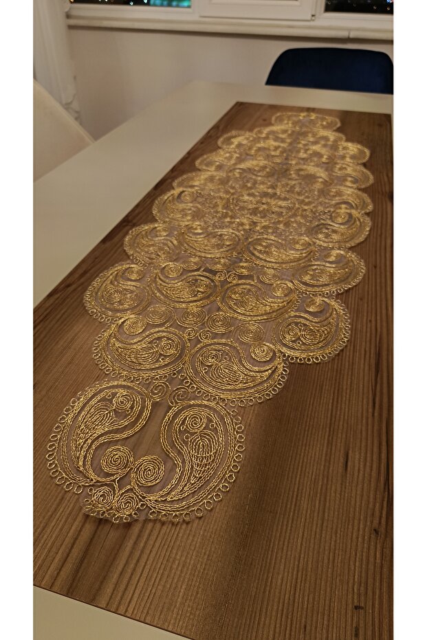Damla Runner Living Room Coffee Table Tablecloth French Laced Dowry Box Bronze