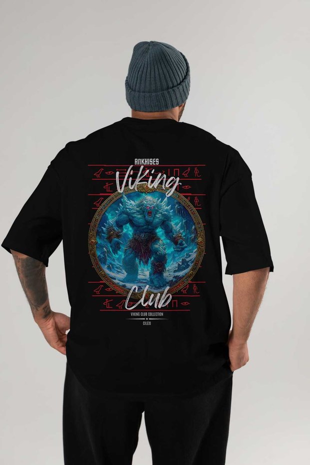 Ymir Back Printed Black Oversize T-Shirt Men's Women's Cotton Crew Neck T-Shirt