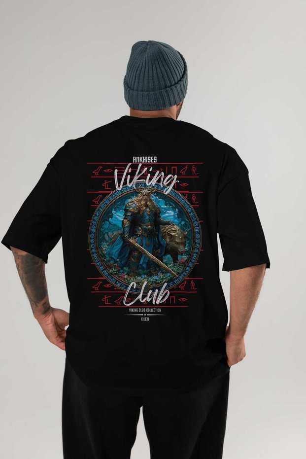 Freyr Back Printed Black Oversize T-Shirt Men's Women's Cotton Crew Neck T-Shirt