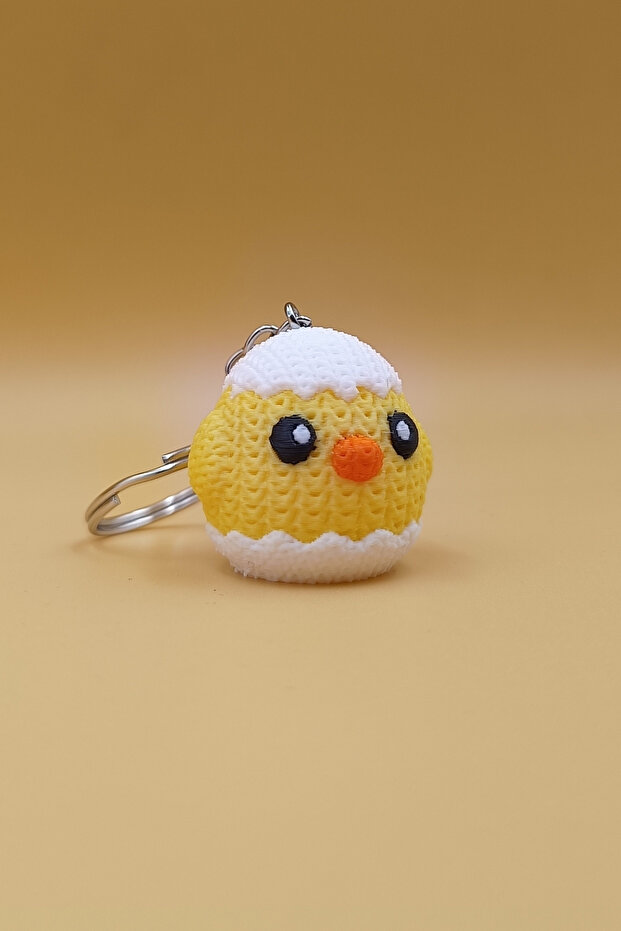Knitted Patterned Egg Chick Keychain (Plastic) - 1