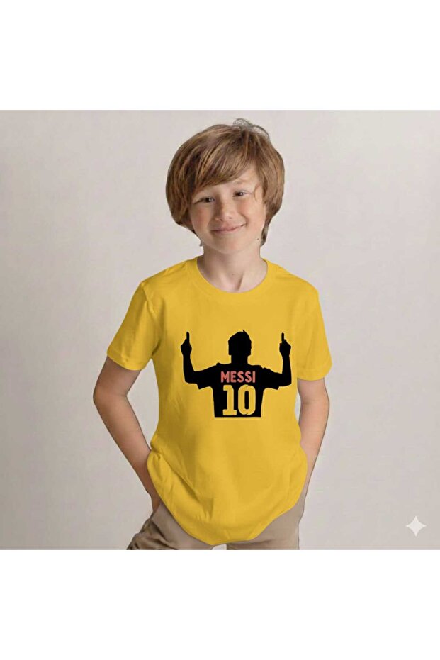 Messi Printed Yellow Kids T-Shirt