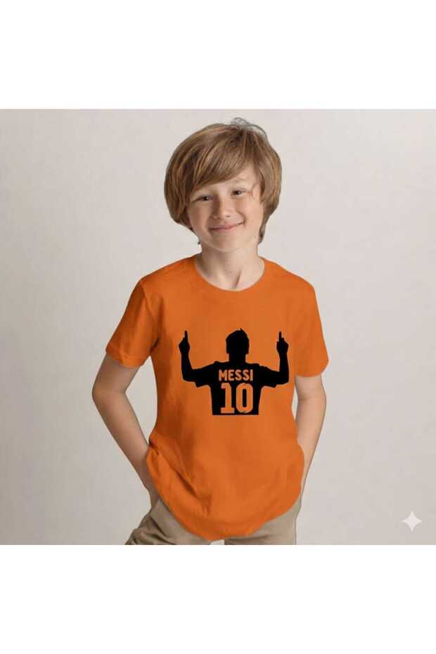 Messi Printed Orange Kids T-Shirt