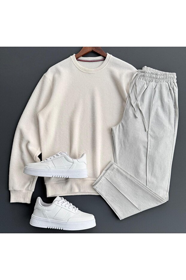 ◆◆سترة من القماش المحبوك + بنطلون وافل، مجموعة من قطعتين