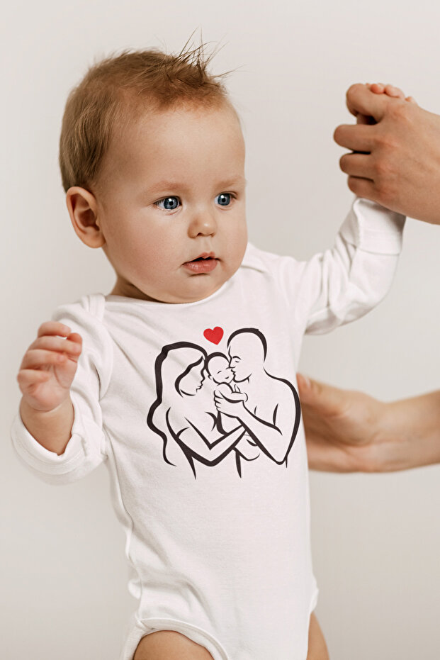 Organic 100% Cotton Family Themed Printed Short Sleeve Baby Bodysuit with Snap Fasteners