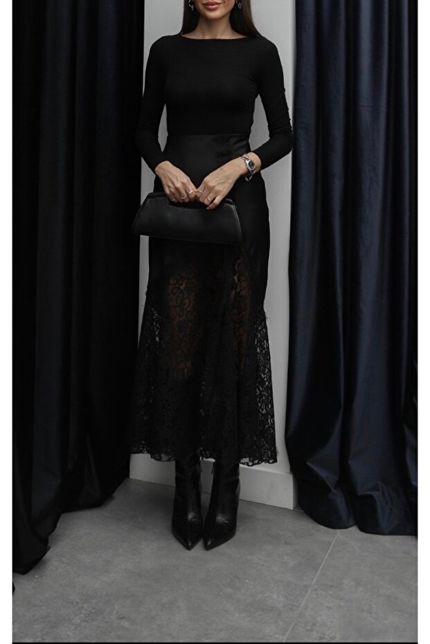 Yarım dantelli etek - 1