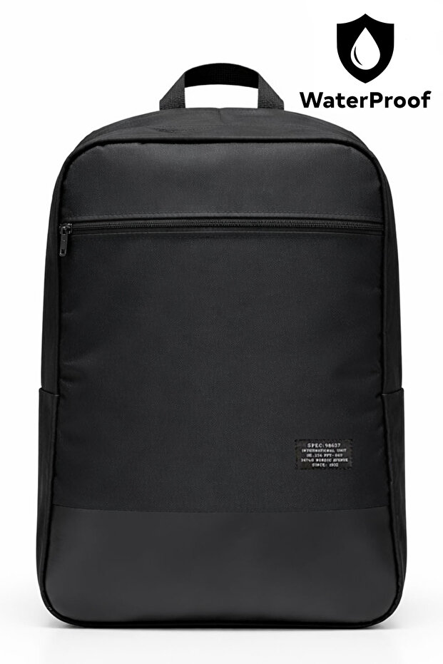 Black Laptop Backpack with Waterproof Zipper and Fabric Detail
