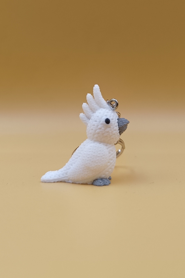 Knitted Patterned White Parrot Keychain (Plastic)