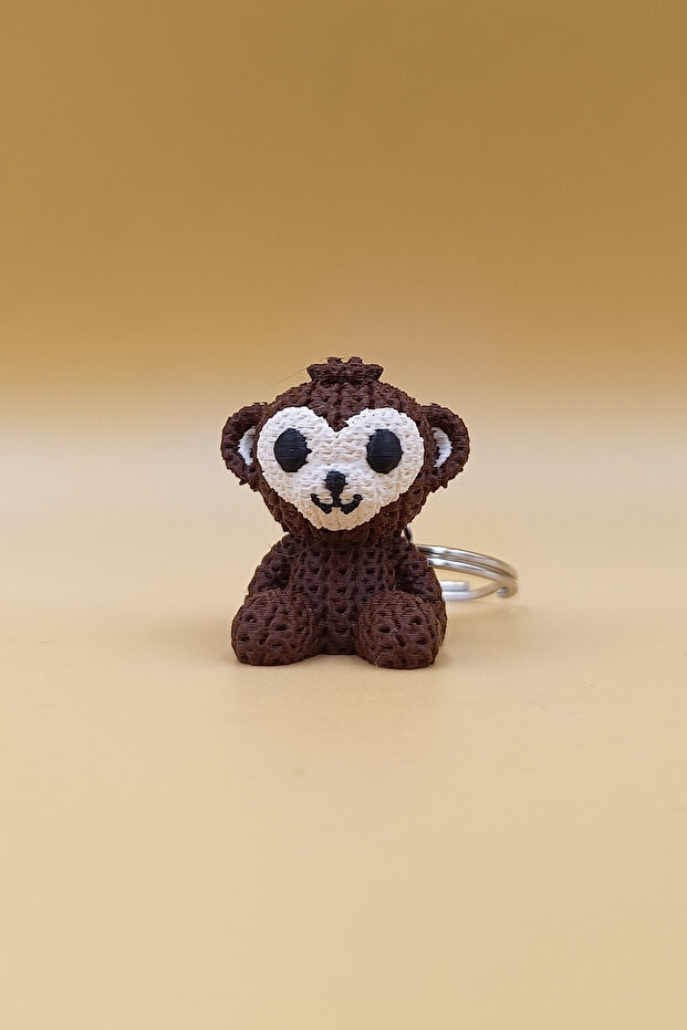 Knitted Patterned Monkey Keychain (Plastic) - 1