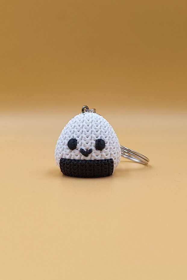 Knitted Patterned Onigiri Keychain (Plastic)