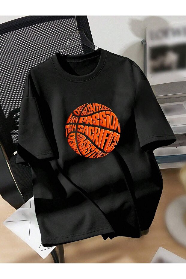 Sacrifice Ball T-Shirt - Black Printed Oversize Crew Neck Short Sleeve Loose Fit
