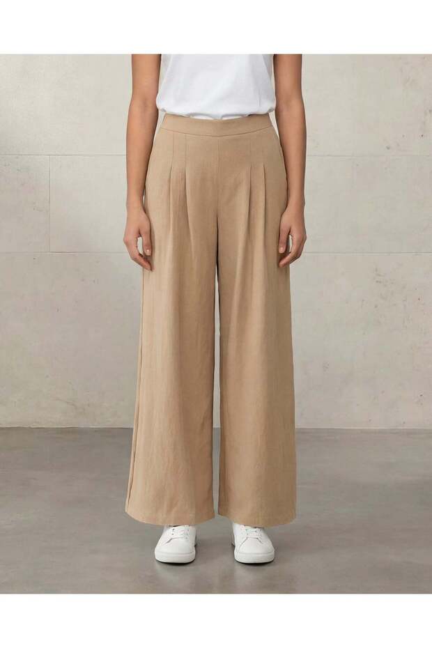 Women Beige Wide Leg Trousers