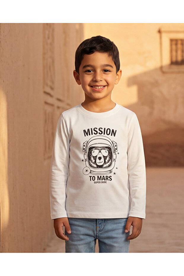 Boys Cream Mission To Mars Print T-Shirt