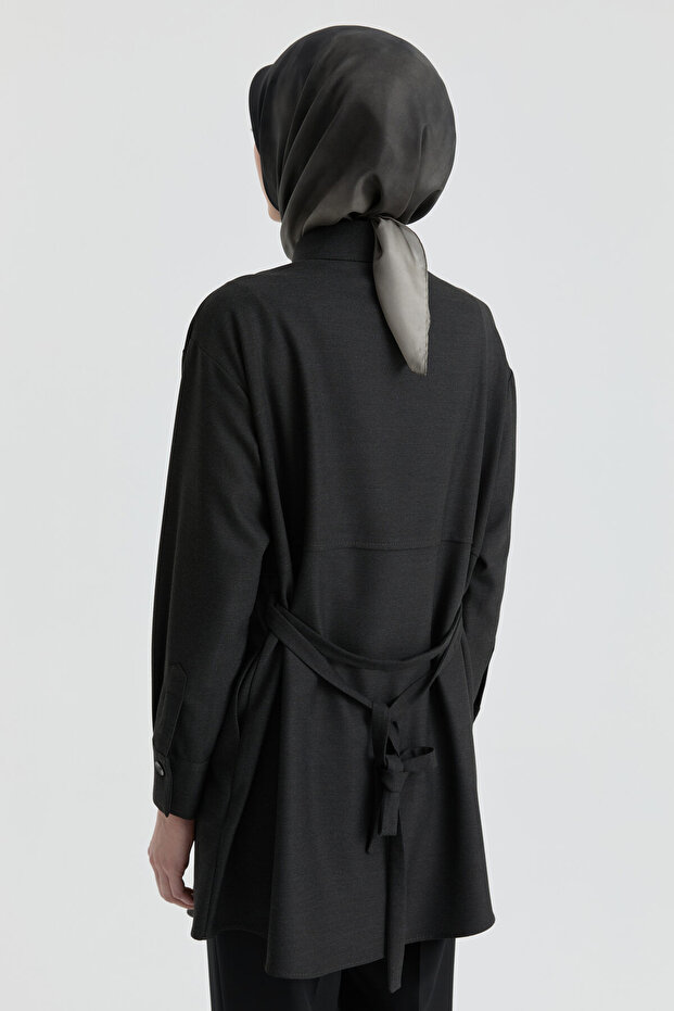 Omzu İşlemeli Tunik - Antrasit - 5