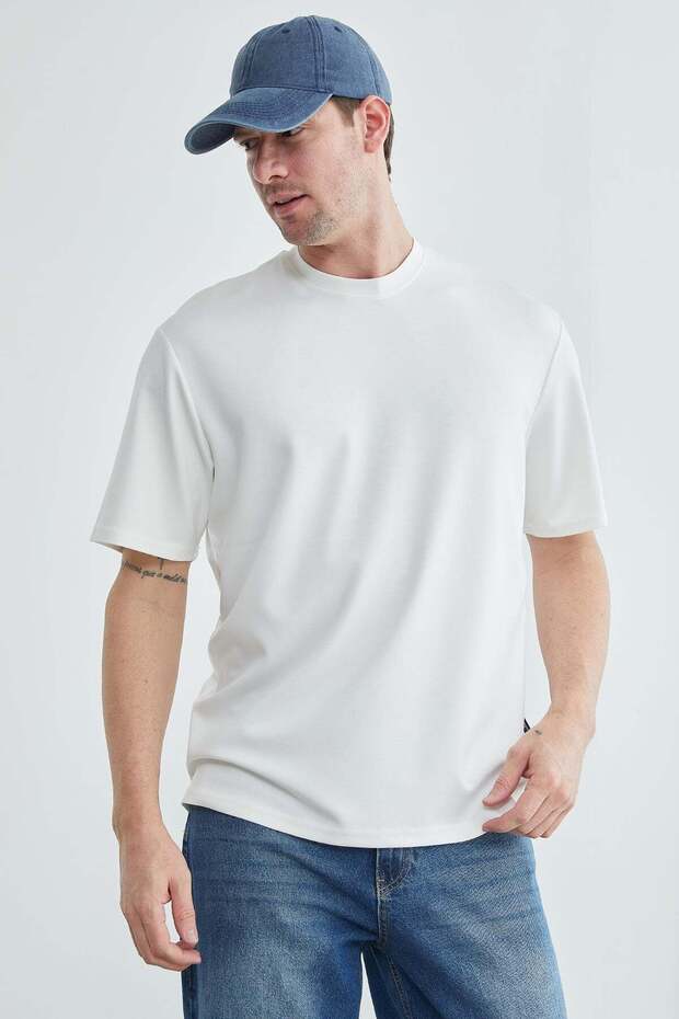 Basic Bisiklet Yaka Modal Tişört - 3