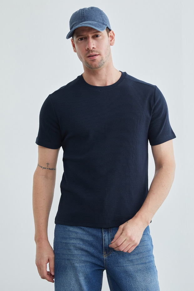 Basic Fitilli Bisiklet Yaka Tişört - 2