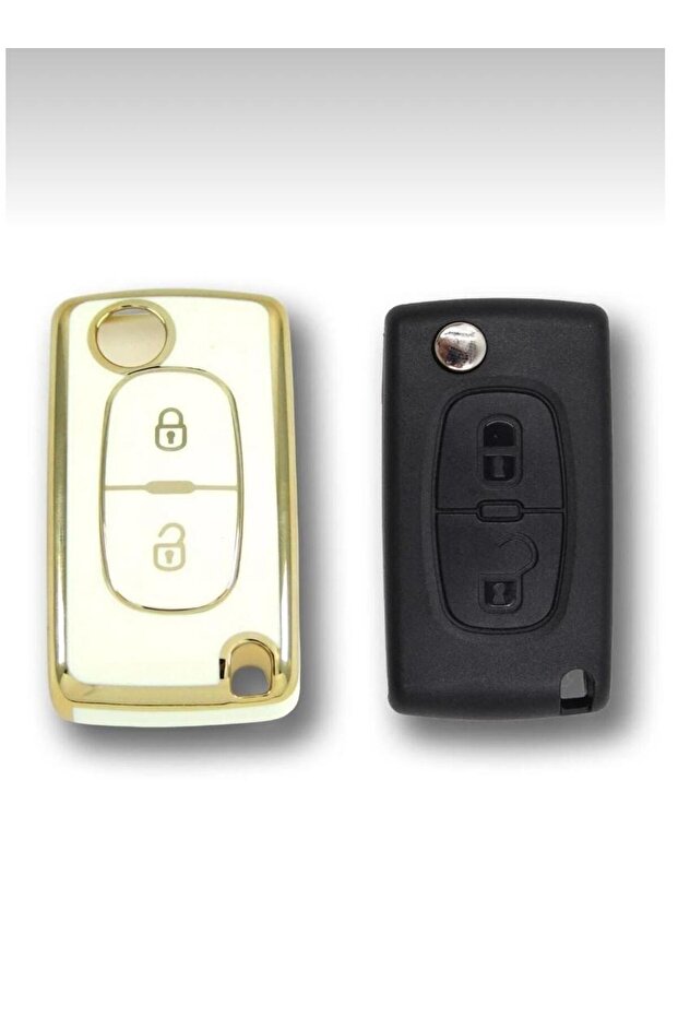 Citroen C3 Peugeot 307 2 Button White Gold Auto Key Remote Case Cover
