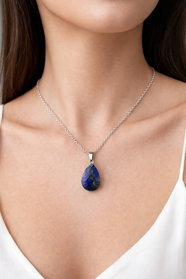Faceted Natural Stone Drop Necklace - 1