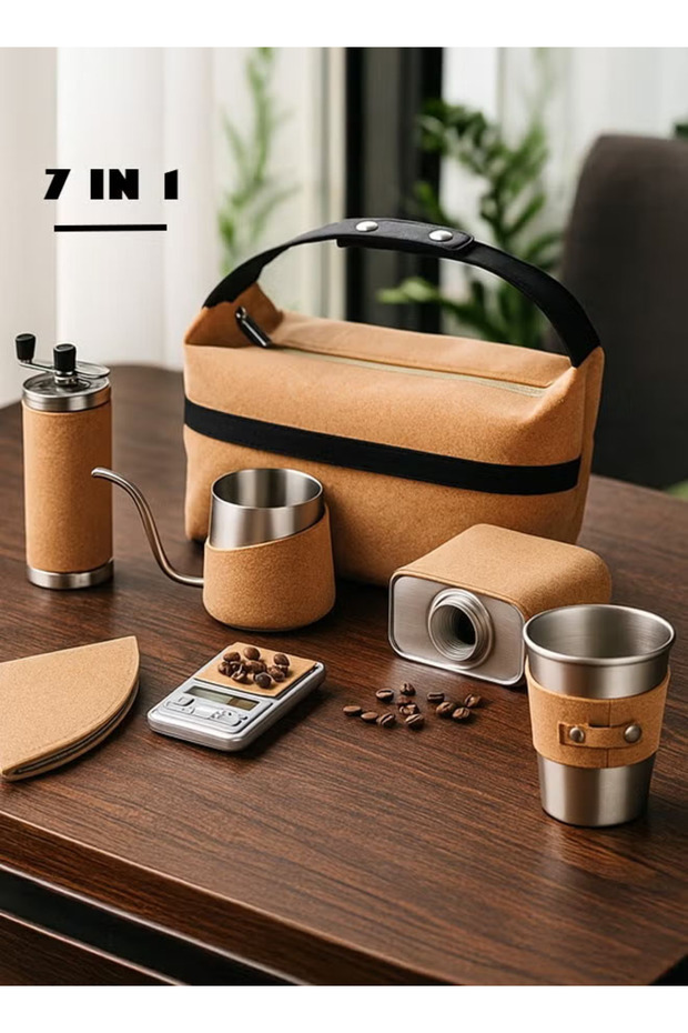 طقم أدوات تحضير القهوة المختصة 7 في 1 مجموعة مثالي للرحلات و السفر