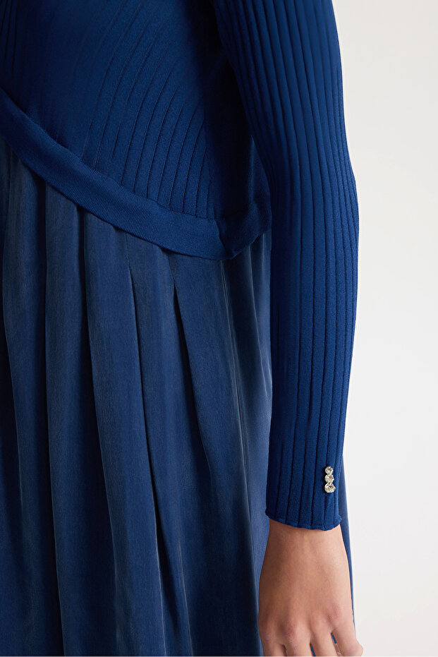 Triko Cupro Elbise Navy - 5