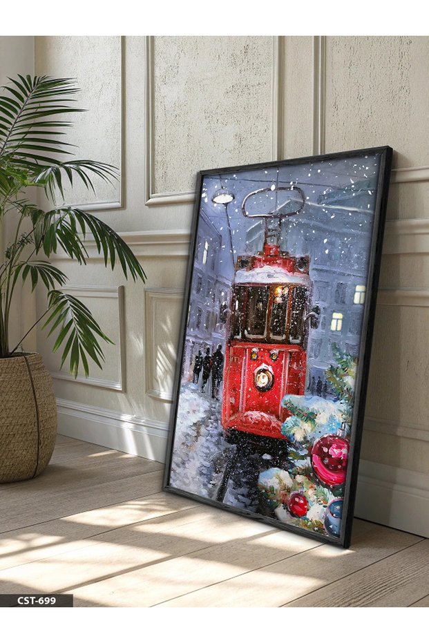 Tram on New Year's Eve One Piece Black Wooden Framed Painting