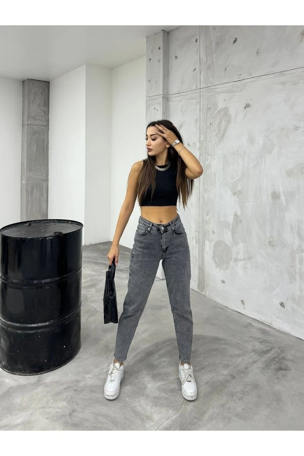 Smoked Mom Trend Women's Boyfriend High Waist Jeans (Blueva)