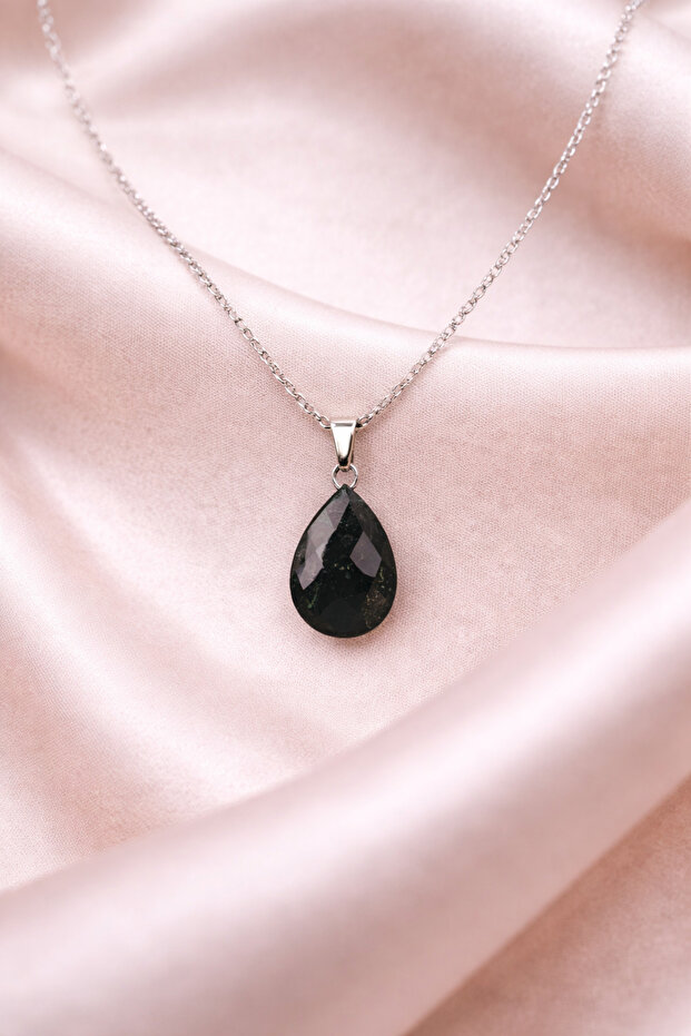 Faceted Natural Stone Drop Necklace - 2