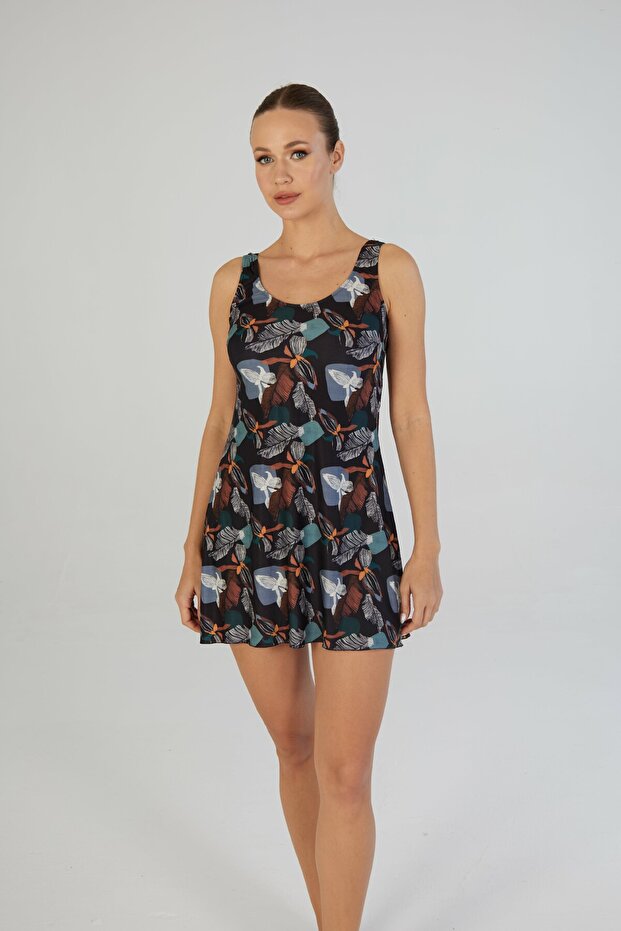 Flora Patterned Strappy Shorts Dress Swimsuit