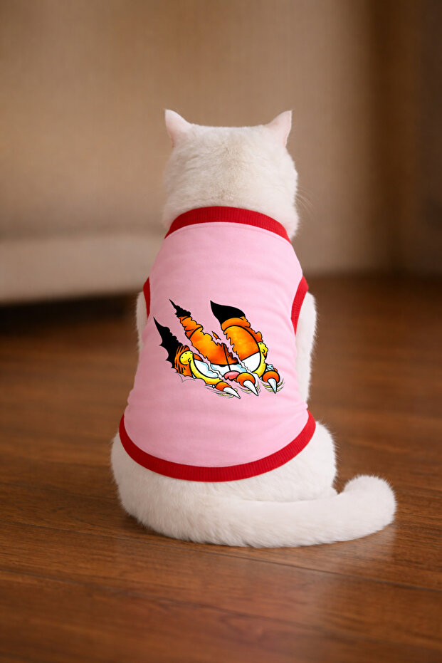 Pink Garf3 Cat Printed Cat Tshirt Size 2XL Cat Clothing (100% Cotton Combed)
