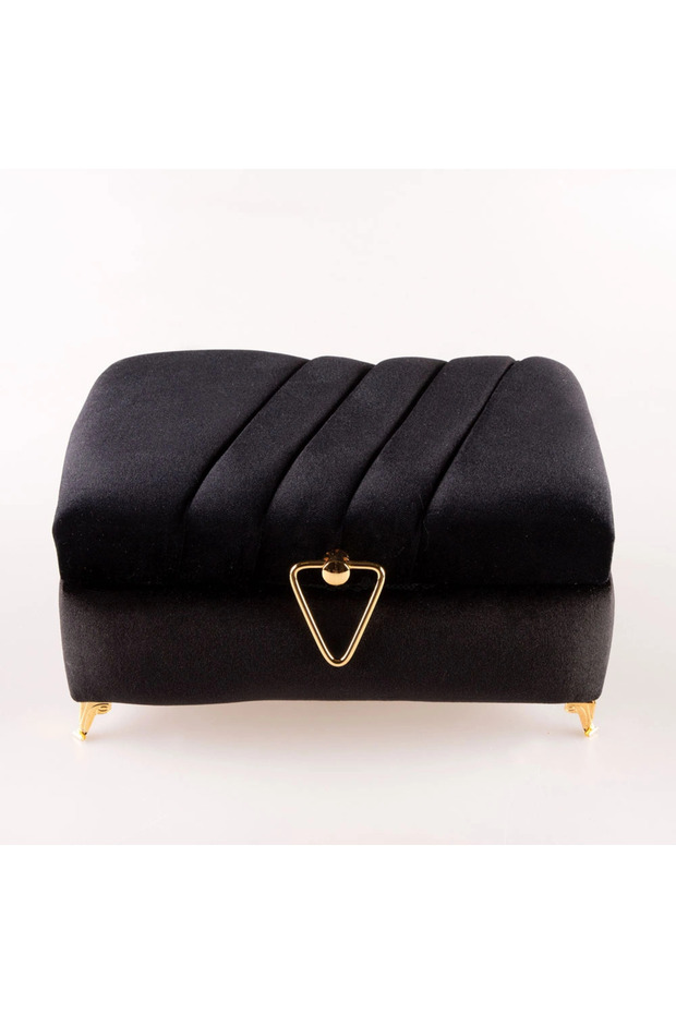 Velvet Chest Box for Dowry and Quran, Striped (Black, Hollow Box)