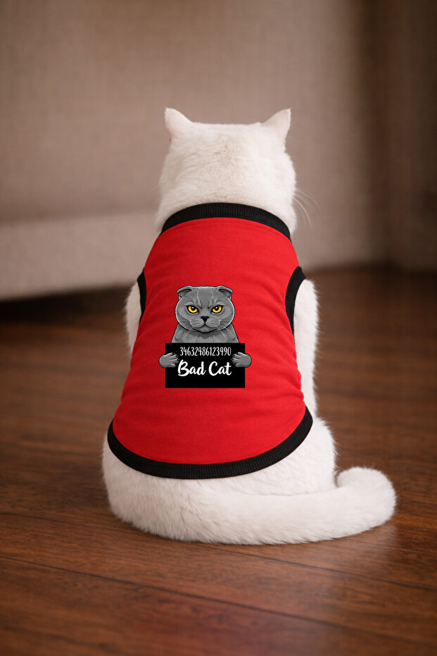Red Wanted Scottish Printed Cat Tshirt Size L Cat Clothing (100% Cotton Combed)