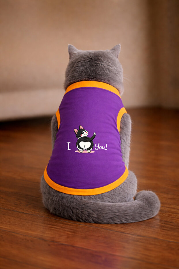 Mor Love U Black Printed Cat Tshirt Size m Cat Clothing (100% Cotton Combed)