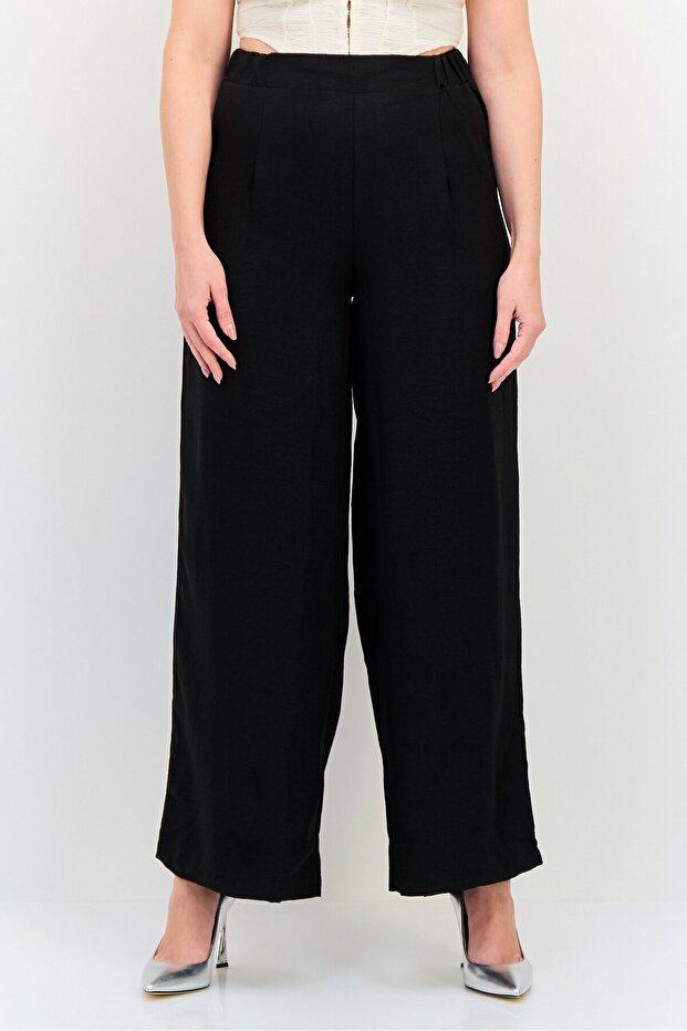 Women Wide Leg Plain Palazo Pants, Black