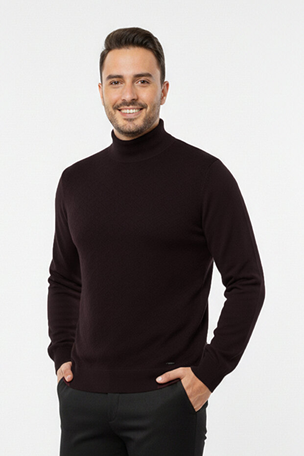 Men's Half Turtleneck Patterned Sweater - 1
