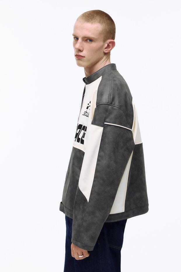 Panelli suni deri ceket - 5