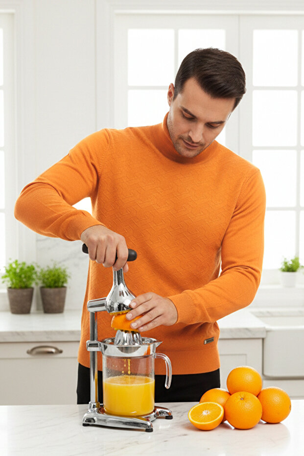 Men's Half Turtleneck Patterned Sweater - 3