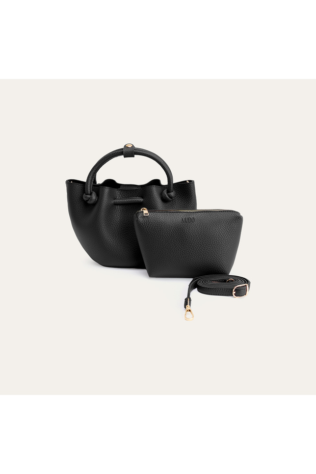 حقيبة يد جلدية المظهر ذات الأكمام المطوية - 3