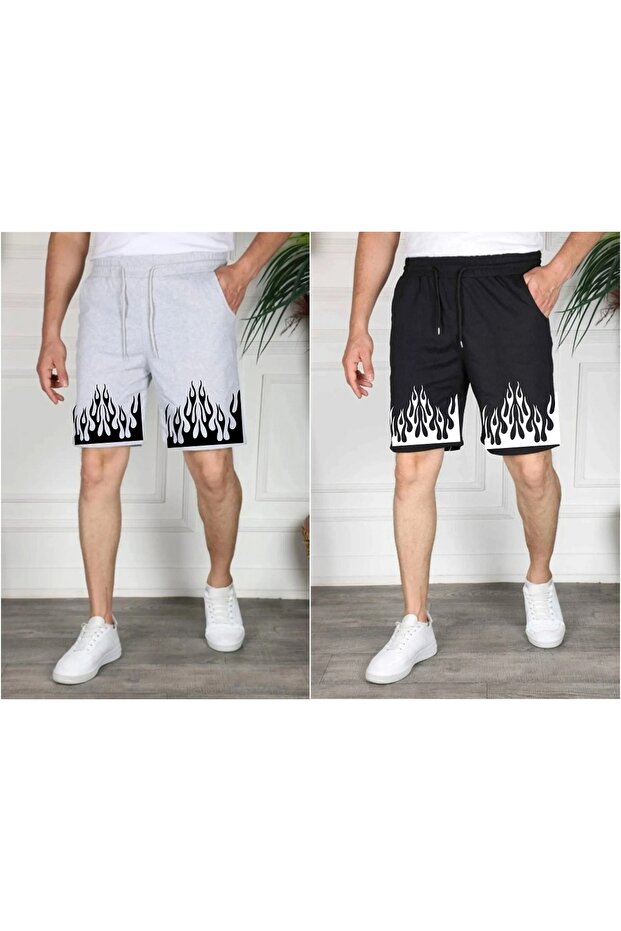 Trend Flame Patterned Men's Shorts Set – Casual & Street Fashion (2-Piece)