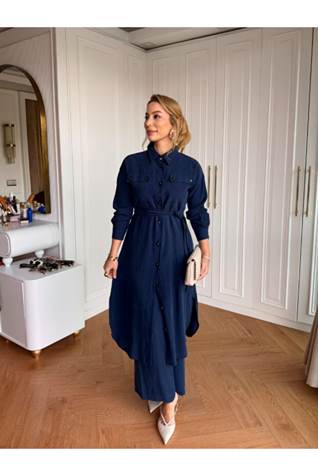 Buttoned Tunic and Trousers Set - 1