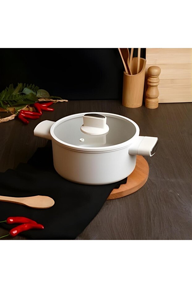 24 cm White Silicone Handle Deep Pot