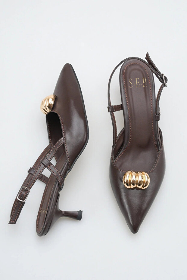 Women's high heel shoes - 5 cm thin heel pointed toe women's stiletto shoes coffee