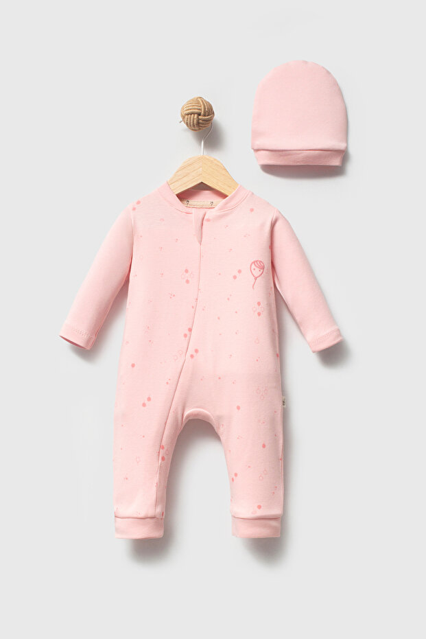 100% Organic Cotton Balloon Print Unisex Baby Jumpsuit with Zipper