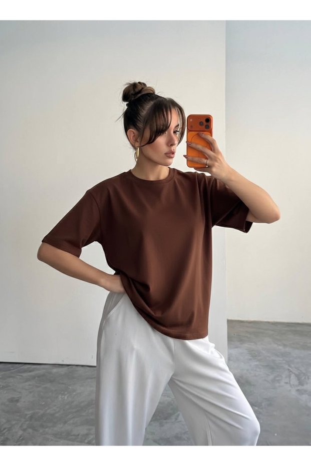 Unisex Bitter Brown a Quality Cotton Slimfit Narrow Lycra Combed Cotton Body T-Shirt