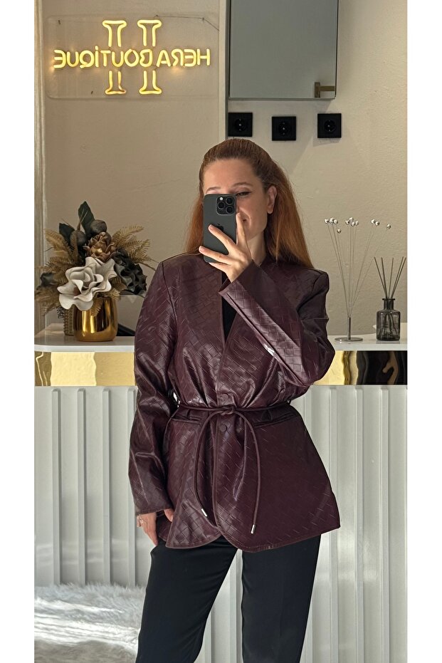 Kuşaklı deri ceket - 1