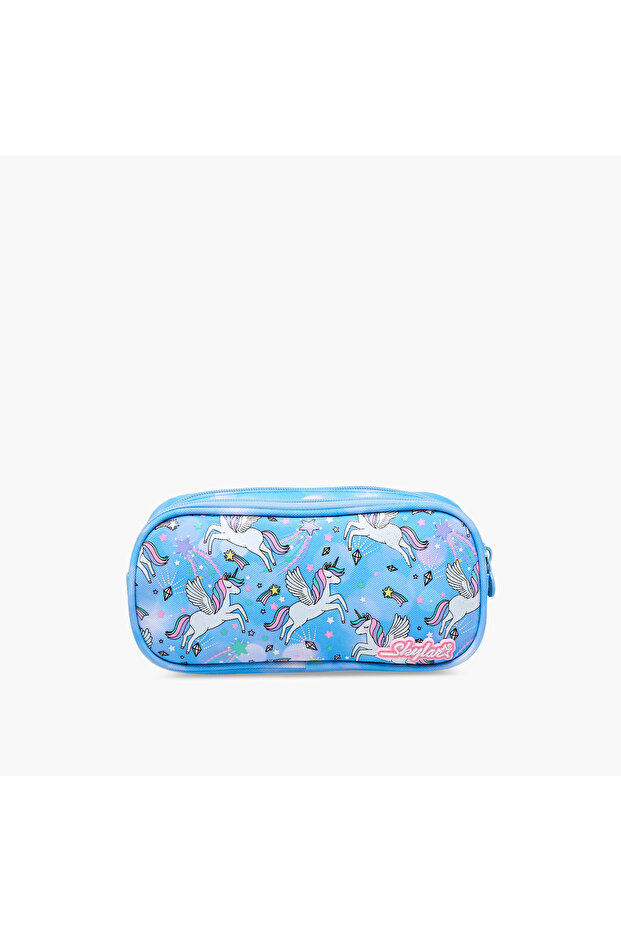 Unicorn Print Pencil Pouch with Zip Closure