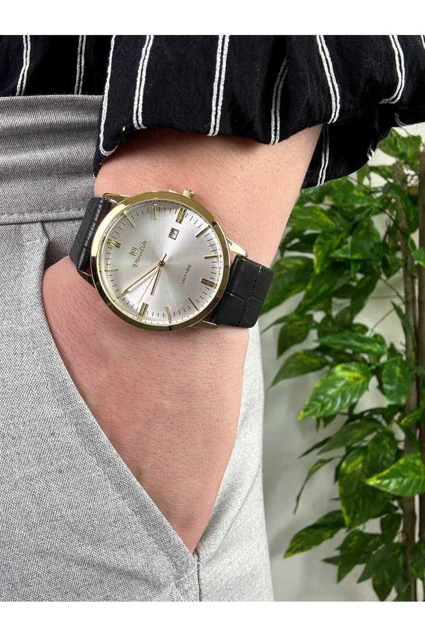 Vintage Dial Black Men's Wristwatch Stainless Steel Case Leather Band Durable Colorfast