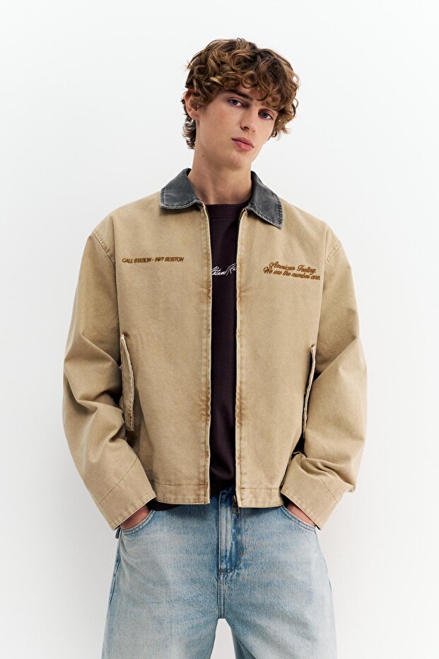 Kontrast yakalı nakışlı ceket - 2